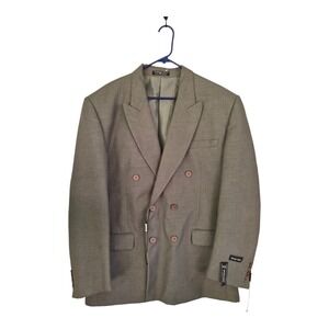 Pollini Italy Wool Feel Double Breasted Blazer 44L Taupe Brown Peak Lapel NWOT